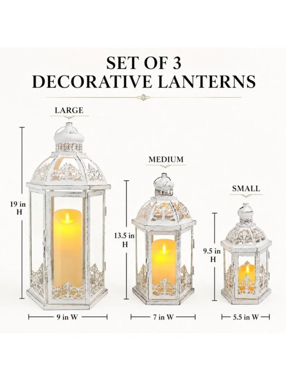 Large Vintage Decorative Lantern Set - 3 Sizes for Indoor/Outdoor Home Decor